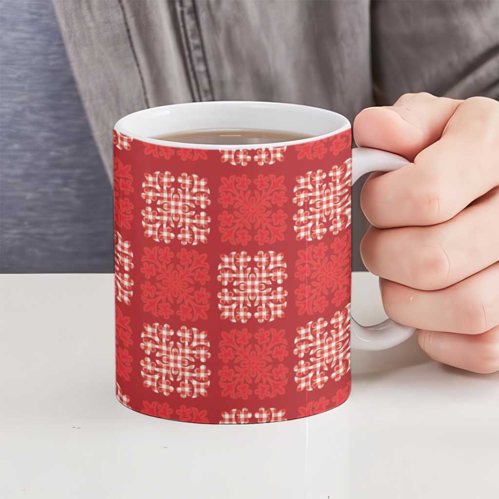 Red Palaka Quilt Hawaii Ceramic Mug Traditional Hawaii-plaid Pattern - Polynesian Pride
