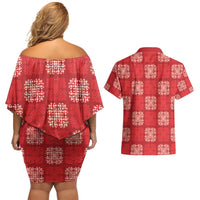Red Palaka Quilt Hawaii Couples Matching Off Shoulder Short Dress and Hawaiian Shirt Traditional Hawaii-plaid Pattern - Polynesian Pride