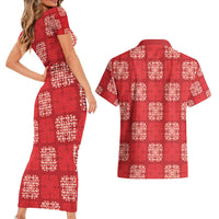 Red Palaka Quilt Hawaii Couples Matching Short Sleeve Bodycon Dress and Hawaiian Shirt Traditional Hawaii-plaid Pattern - Polynesian Pride