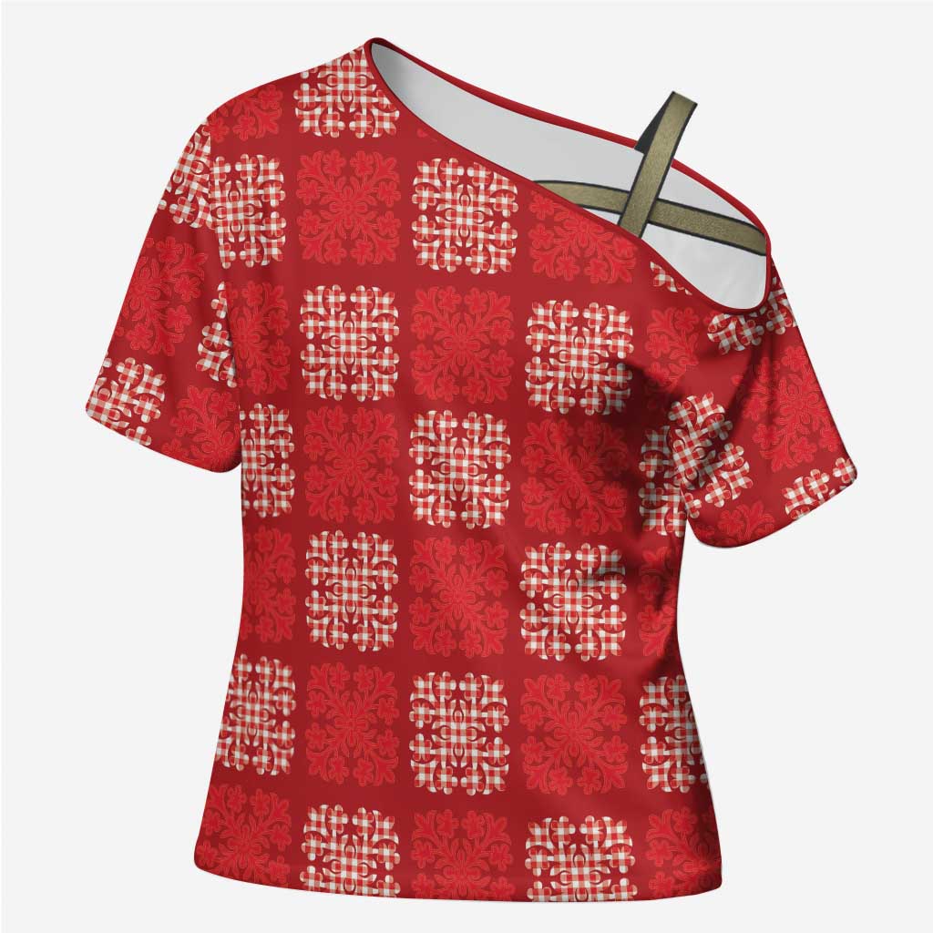 Red Palaka Quilt Hawaii Cross Shoulder Shirt Traditional Hawaii-plaid Pattern - Polynesian Pride