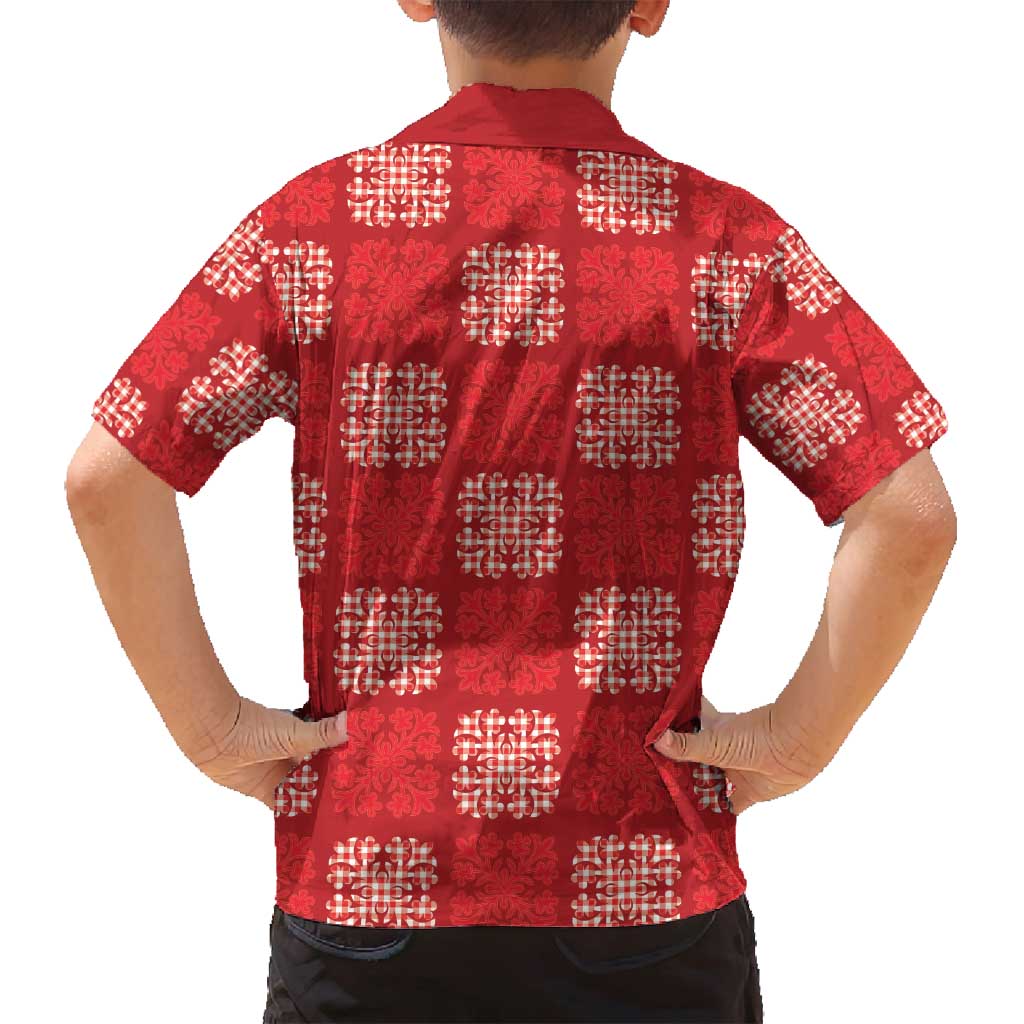 Red Palaka Quilt Hawaii Family Matching Long Sleeve Bodycon Dress and Hawaiian Shirt Traditional Hawaii-plaid Pattern LT14 - Polynesian Pride