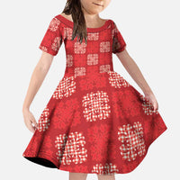 Red Palaka Quilt Hawaii Family Matching Long Sleeve Bodycon Dress and Hawaiian Shirt Traditional Hawaii-plaid Pattern LT14 Daughter's Dress Red - Polynesian Pride