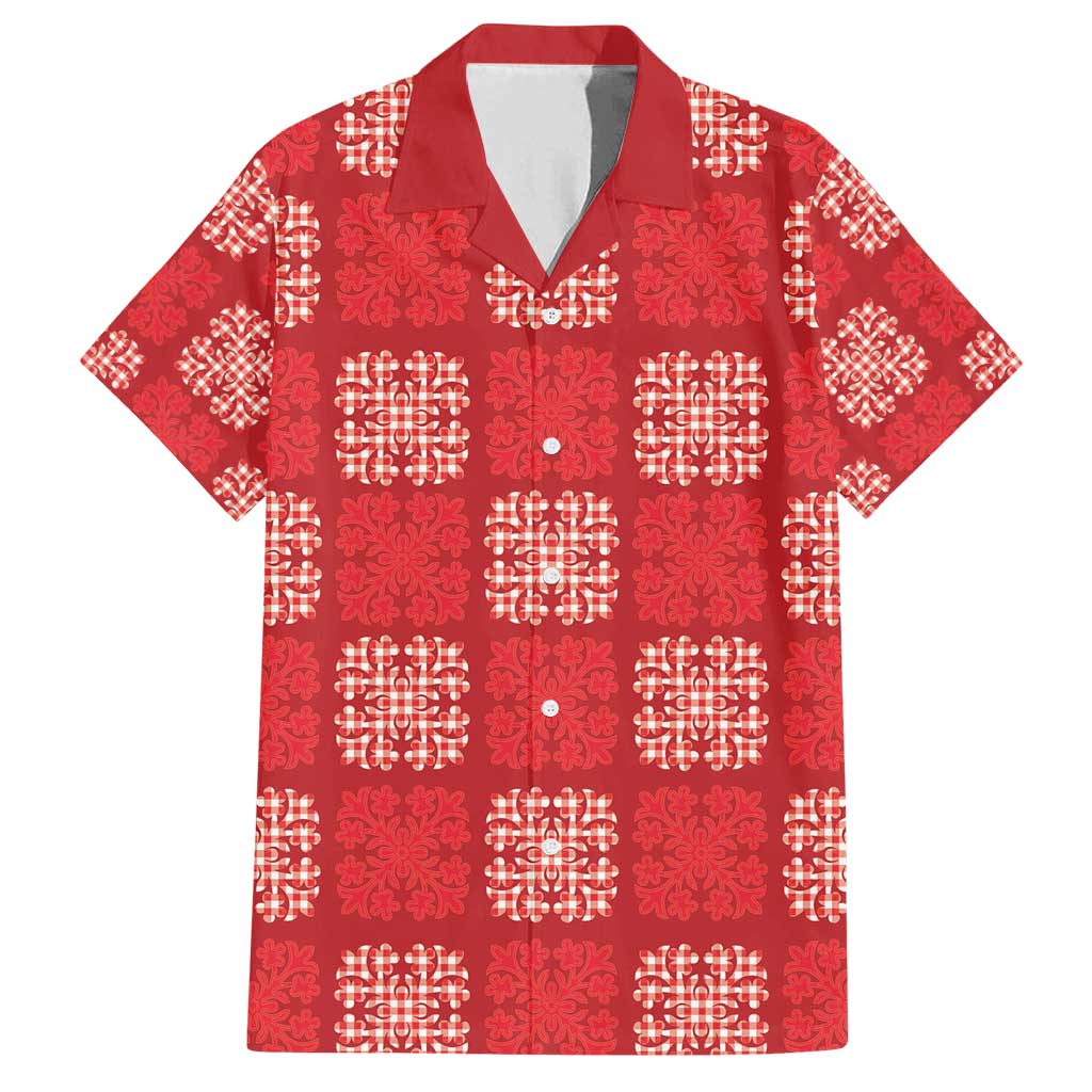 Red Palaka Quilt Hawaii Family Matching Long Sleeve Bodycon Dress and Hawaiian Shirt Traditional Hawaii-plaid Pattern LT14 Dad's Shirt - Short Sleeve Red - Polynesian Pride