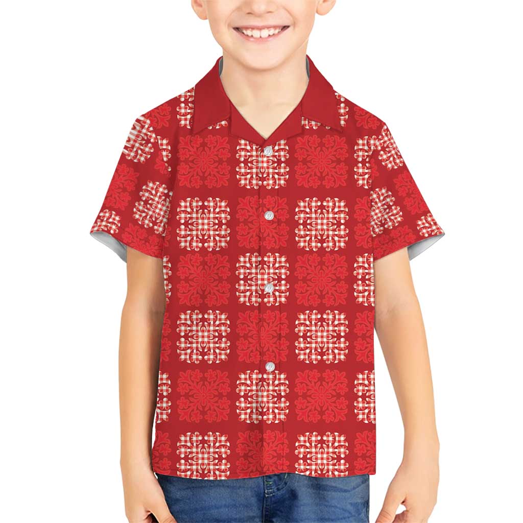 Red Palaka Quilt Hawaii Family Matching Long Sleeve Bodycon Dress and Hawaiian Shirt Traditional Hawaii-plaid Pattern LT14 Son's Shirt Red - Polynesian Pride