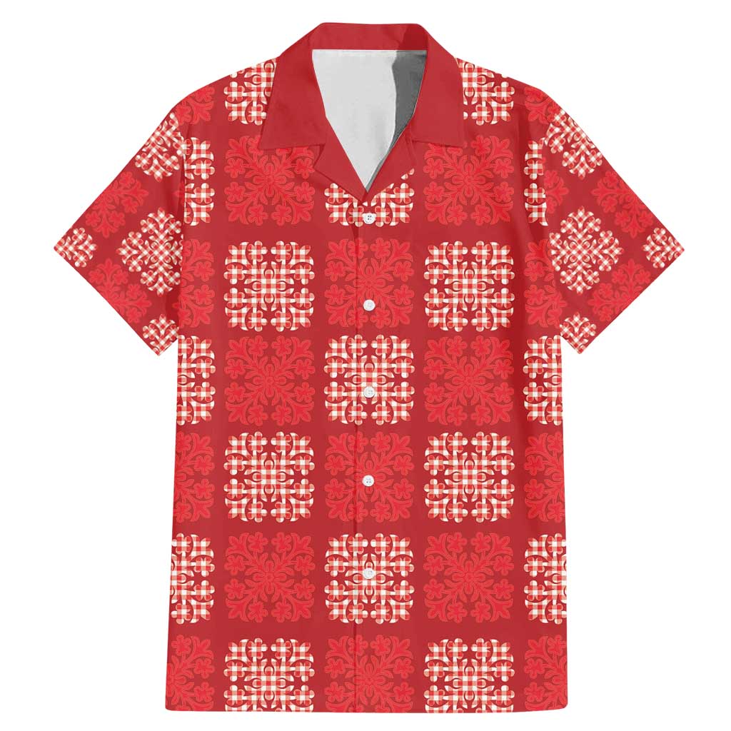Red Palaka Quilt Hawaii Family Matching Mermaid Dress and Hawaiian Shirt Traditional Hawaii-plaid Pattern LT14 Dad's Shirt - Short Sleeve Red - Polynesian Pride