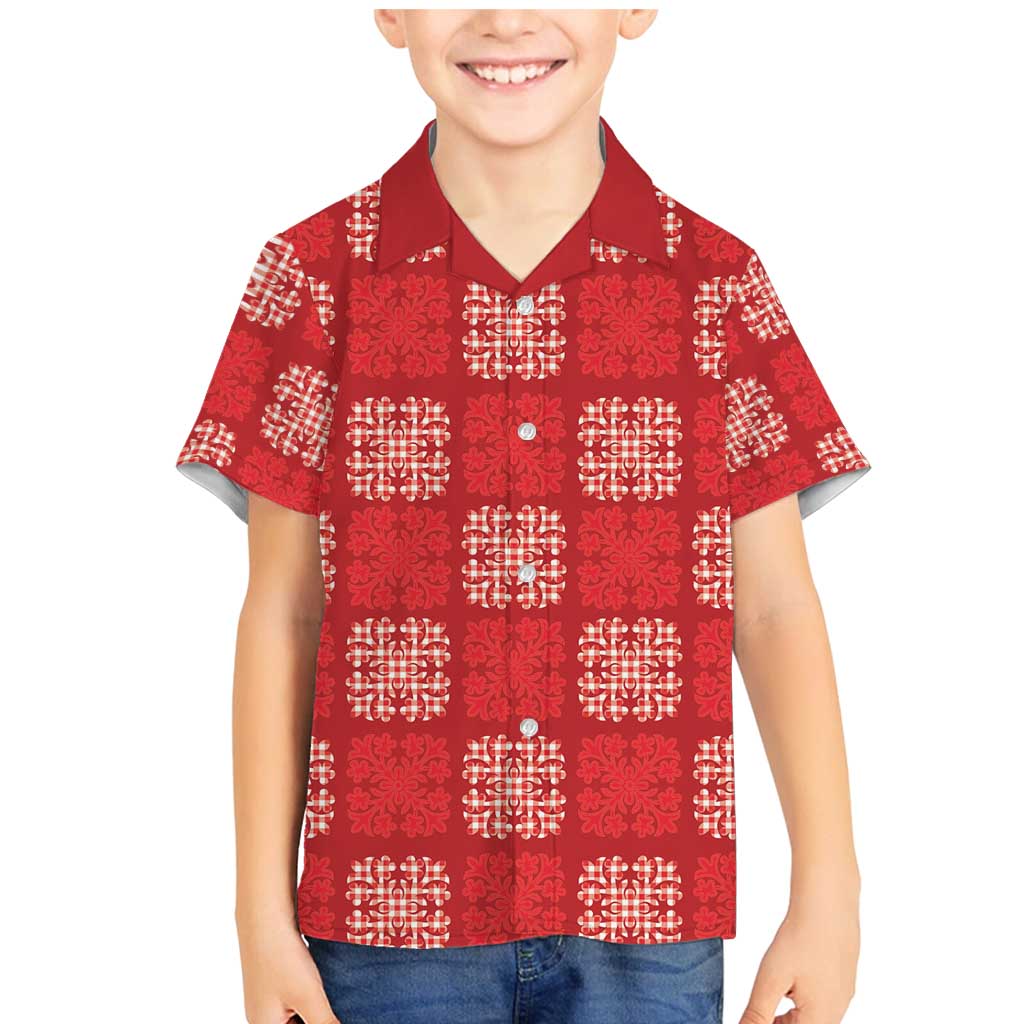 Red Palaka Quilt Hawaii Family Matching Mermaid Dress and Hawaiian Shirt Traditional Hawaii-plaid Pattern LT14 Son's Shirt Red - Polynesian Pride