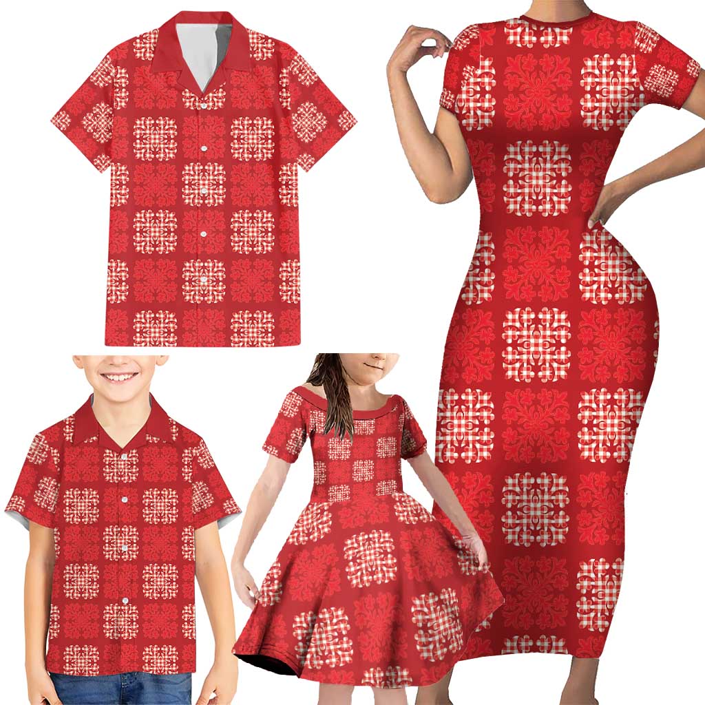 Red Palaka Quilt Hawaii Family Matching Short Sleeve Bodycon Dress and Hawaiian Shirt Traditional Hawaii-plaid Pattern LT14 - Polynesian Pride