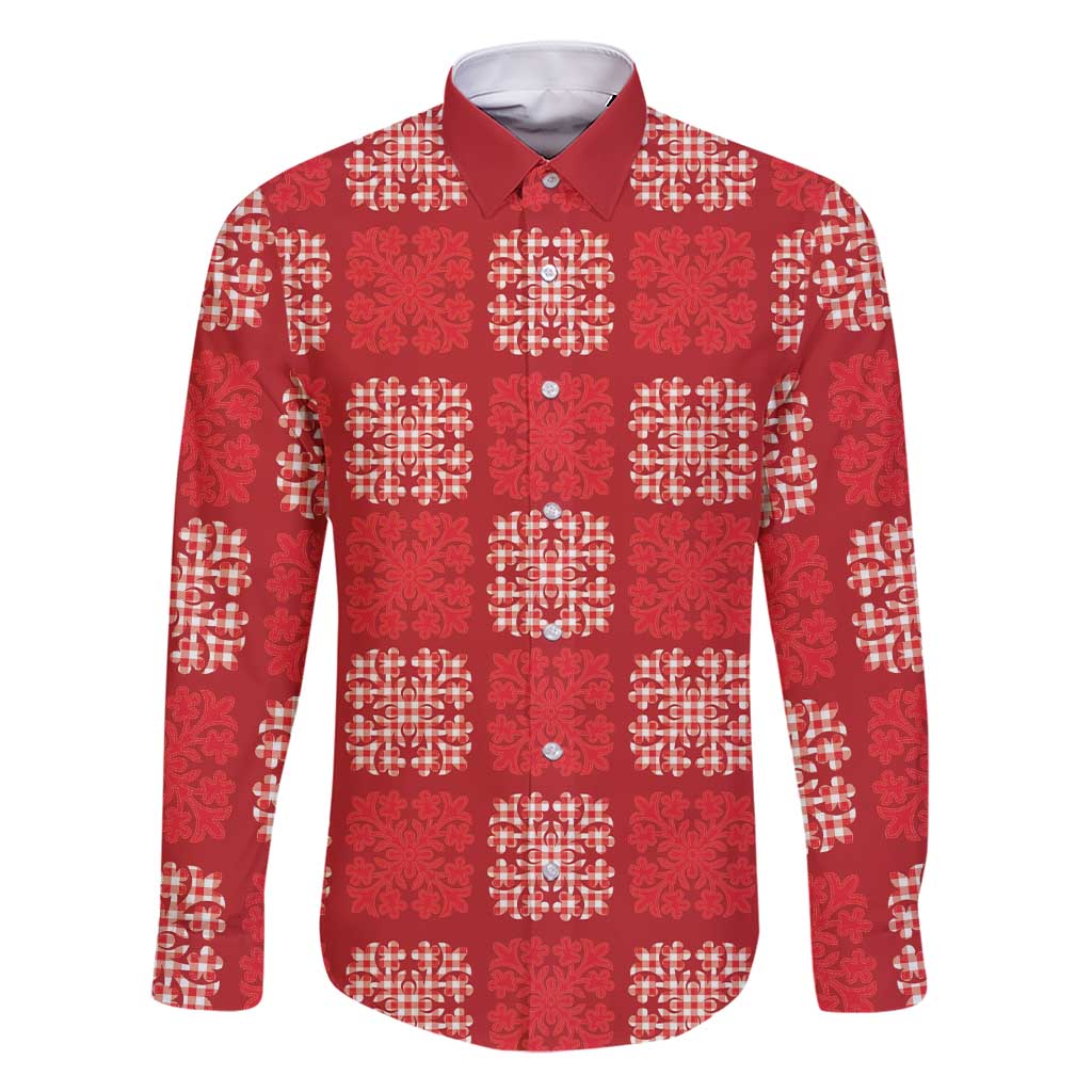 Red Palaka Quilt Hawaii Family Matching Short Sleeve Bodycon Dress and Hawaiian Shirt Traditional Hawaii-plaid Pattern LT14 Dad's Shirt - Long Sleeve Red - Polynesian Pride