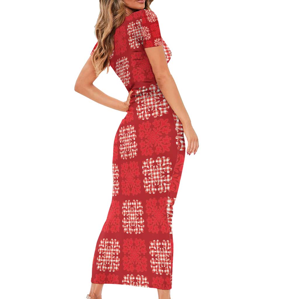 Red Palaka Quilt Hawaii Family Matching Short Sleeve Bodycon Dress and Hawaiian Shirt Traditional Hawaii-plaid Pattern LT14 - Polynesian Pride