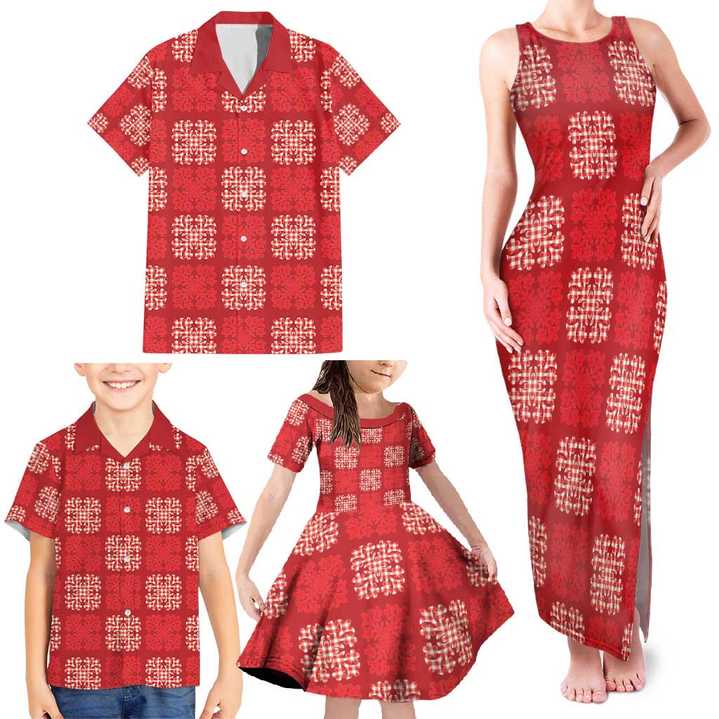Red Palaka Quilt Hawaii Family Matching Tank Maxi Dress and Hawaiian Shirt Traditional Hawaii-plaid Pattern - Polynesian Pride
