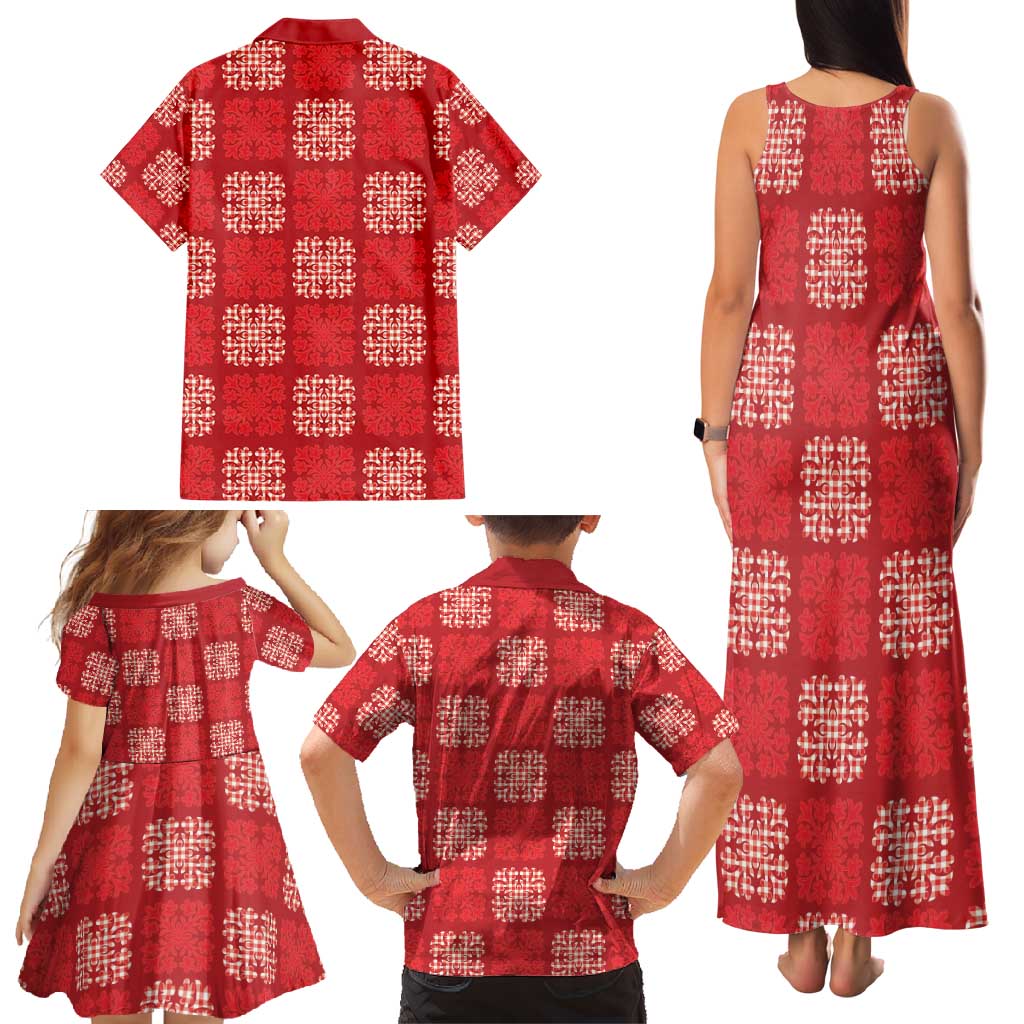 Red Palaka Quilt Hawaii Family Matching Tank Maxi Dress and Hawaiian Shirt Traditional Hawaii-plaid Pattern - Polynesian Pride
