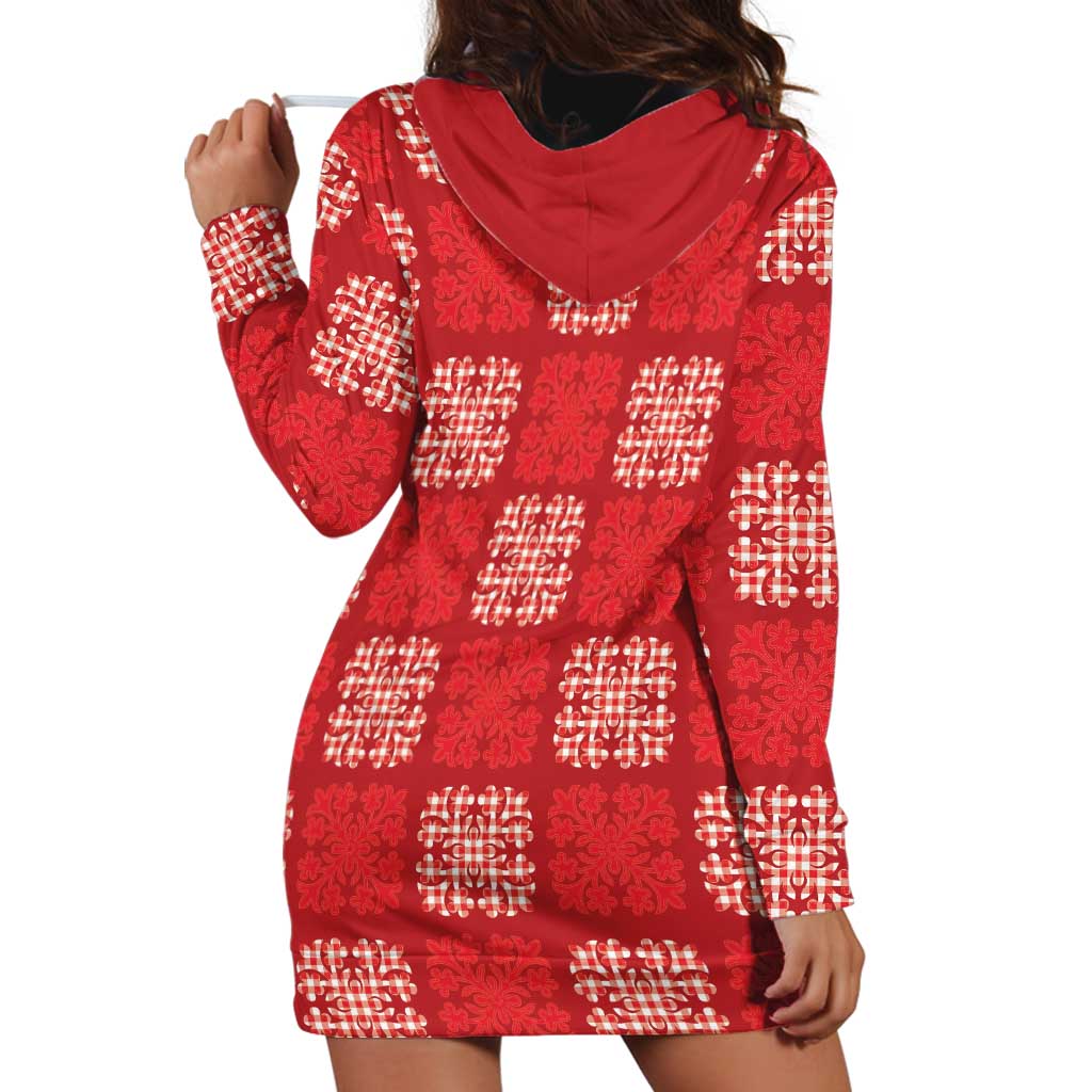 Red Palaka Quilt Hawaii Hoodie Dress Traditional Hawaii-plaid Pattern - Polynesian Pride