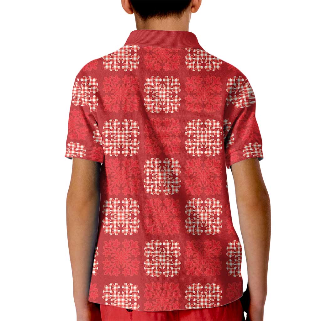 Red Palaka Quilt Hawaii Kid Polo Shirt Traditional Hawaii-plaid Pattern LT14 - Polynesian Pride