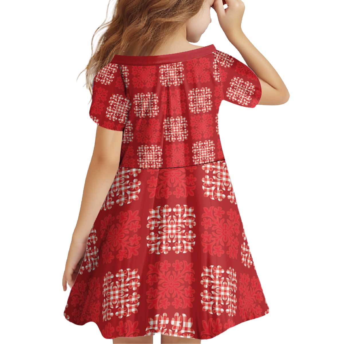 Red Palaka Quilt Hawaii Kid Short Sleeve Dress Traditional Hawaii-plaid Pattern - Polynesian Pride