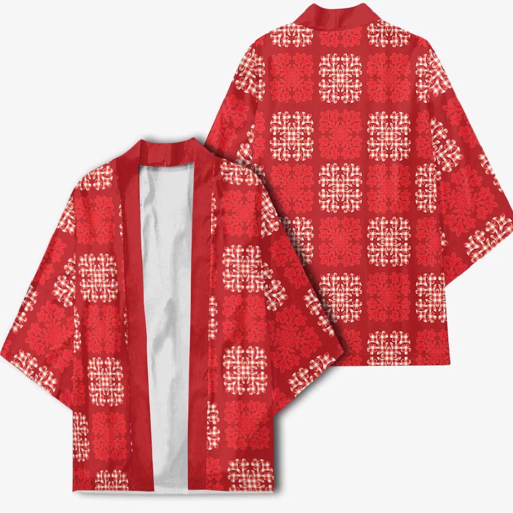 Red Palaka Quilt Hawaii Kimono Traditional Hawaii-plaid Pattern - Polynesian Pride