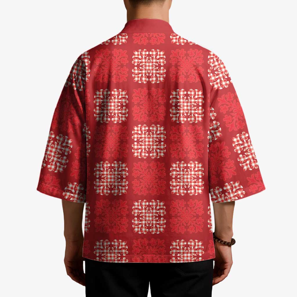 Red Palaka Quilt Hawaii Kimono Traditional Hawaii-plaid Pattern - Polynesian Pride