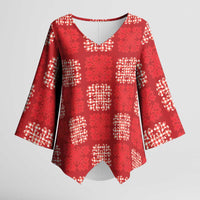 Red Palaka Quilt Hawaii Kimono Sleeve Blouse Traditional Hawaii-plaid Pattern - Polynesian Pride