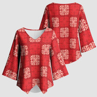 Red Palaka Quilt Hawaii Kimono Sleeve Blouse Traditional Hawaii-plaid Pattern - Polynesian Pride