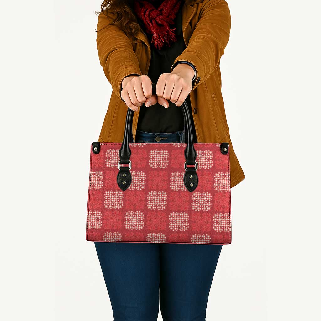 Red Palaka Quilt Hawaii Leather Bag Traditional Hawaii-plaid Pattern - Polynesian Pride