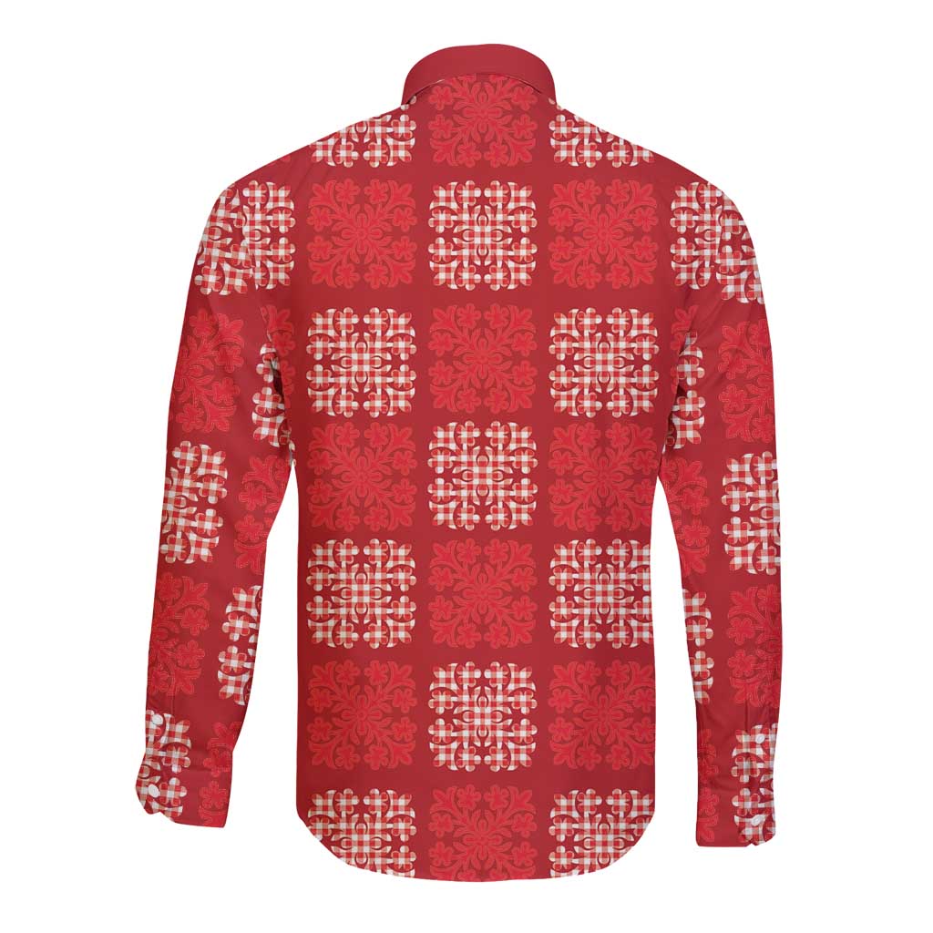 Red Palaka Quilt Hawaii Long Sleeve Button Shirt Traditional Hawaii-plaid Pattern - Polynesian Pride
