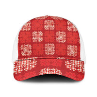 Red Palaka Quilt Hawaii Mesh Trucker Cap Traditional Hawaii-plaid Pattern - Polynesian Pride
