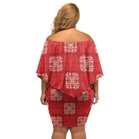 Red Palaka Quilt Hawaii Off Shoulder Short Dress Traditional Hawaii-plaid Pattern - Polynesian Pride