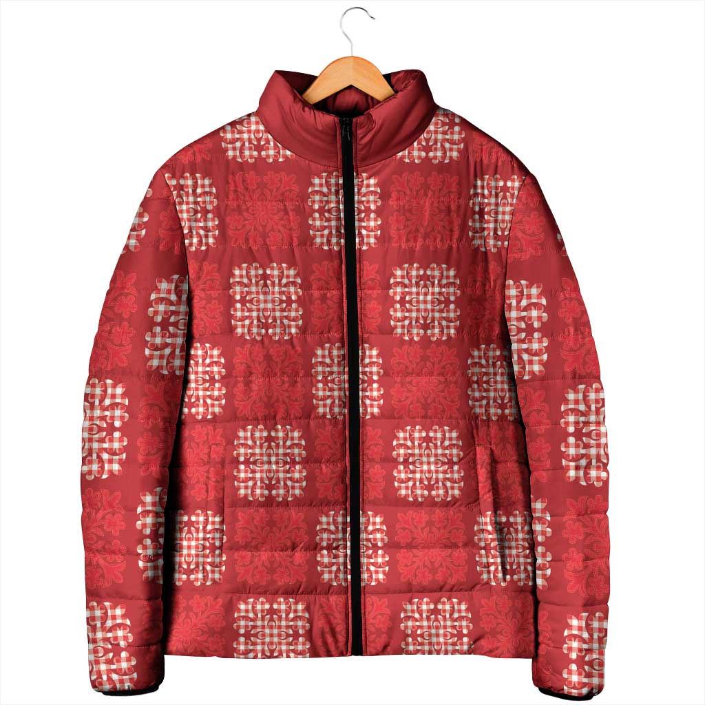 Red Palaka Quilt Hawaii Padded Jacket Traditional Hawaii-plaid Pattern - Polynesian Pride