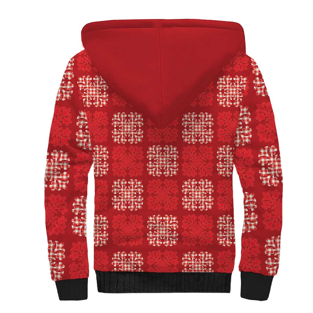 Red Palaka Quilt Hawaii Sherpa Hoodie Traditional Hawaii-plaid Pattern - Polynesian Pride