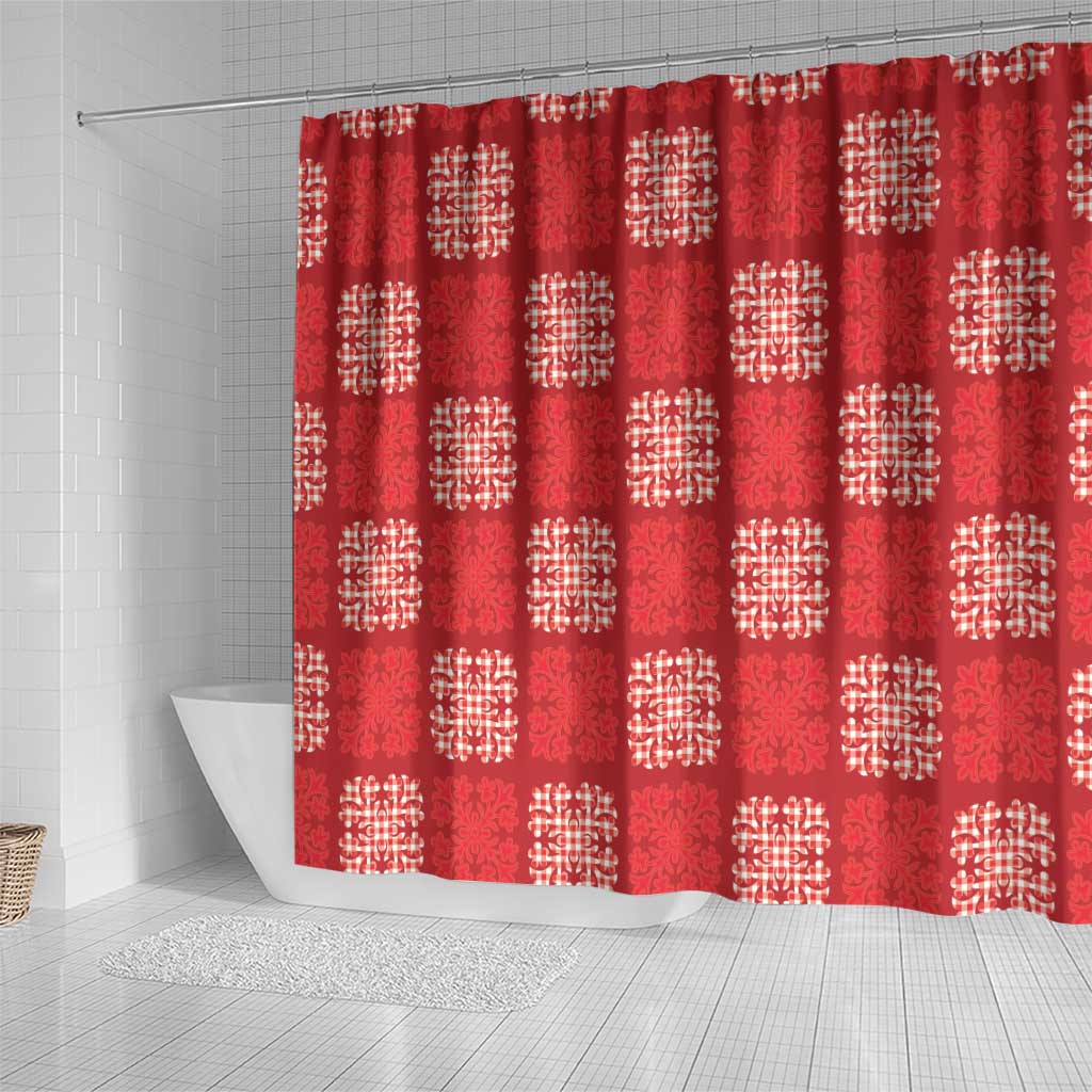 Red Palaka Quilt Hawaii Shower Curtain Traditional Hawaii-plaid Pattern - Polynesian Pride