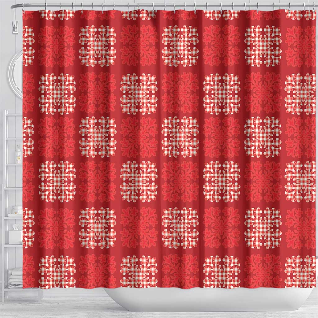 Red Palaka Quilt Hawaii Shower Curtain Traditional Hawaii-plaid Pattern - Polynesian Pride