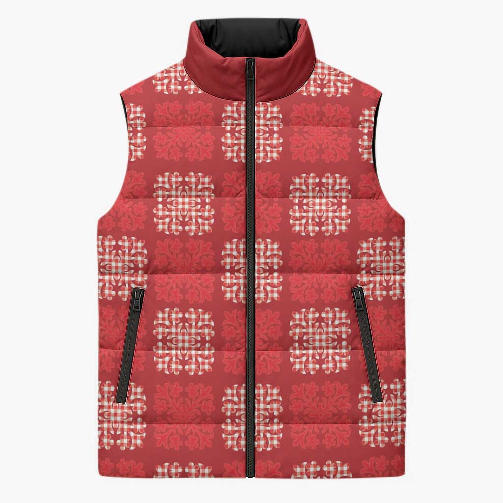 Red Palaka Quilt Hawaii Sleeveless Puffer Jacket Traditional Hawaii-plaid Pattern - Polynesian Pride