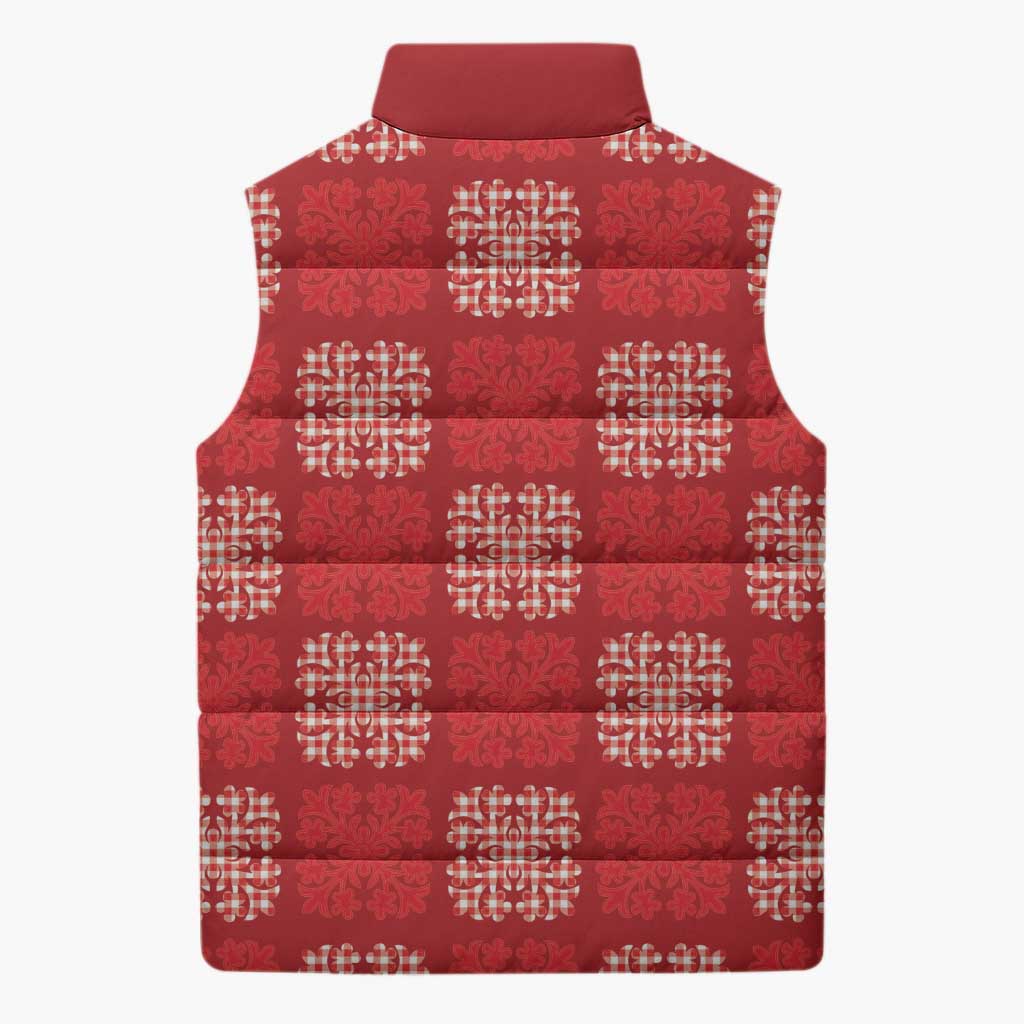 Red Palaka Quilt Hawaii Sleeveless Puffer Jacket Traditional Hawaii-plaid Pattern - Polynesian Pride