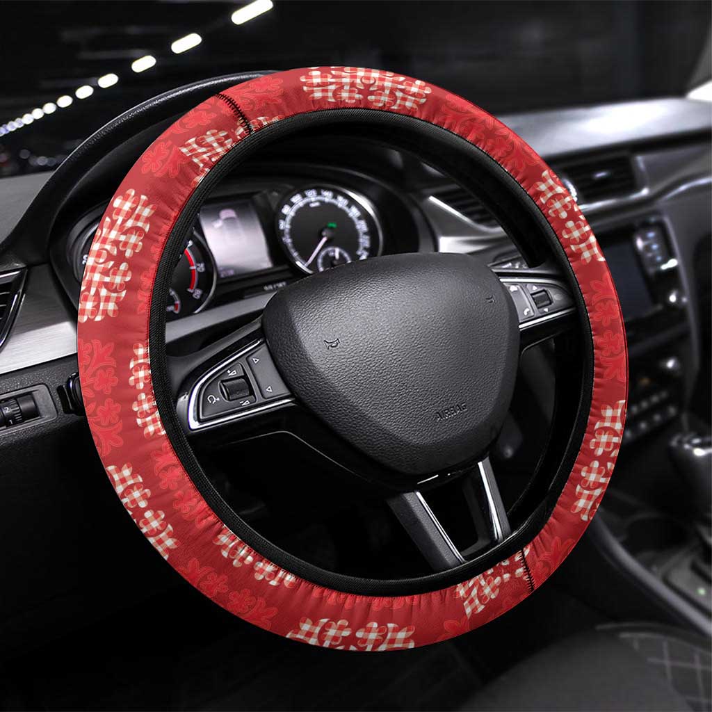 Red Palaka Quilt Hawaii Steering Wheel Cover Traditional Hawaii-plaid Pattern - Polynesian Pride