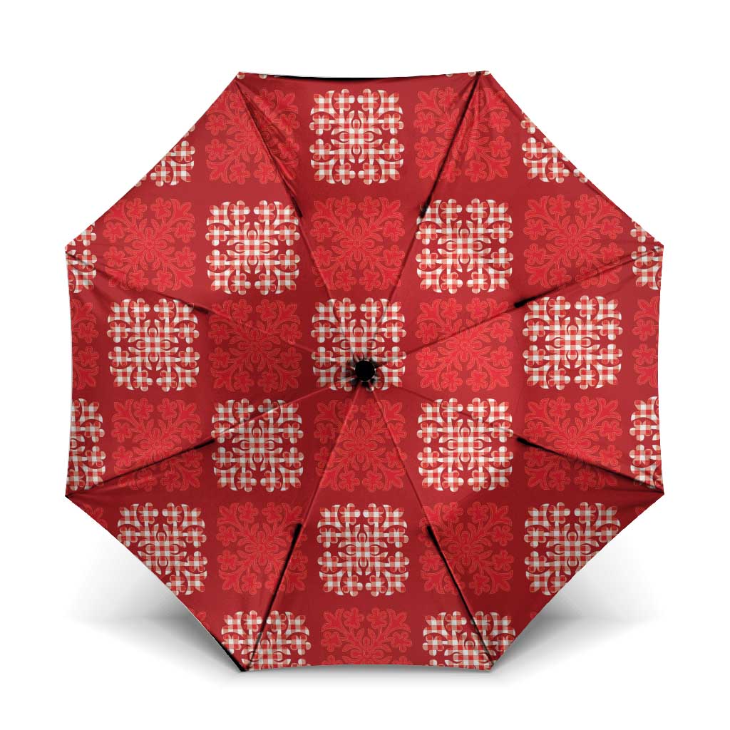Red Palaka Quilt Hawaii Umbrella Traditional Hawaii-plaid Pattern - Polynesian Pride