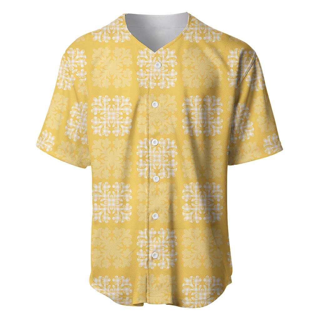 Yellow Palaka Quilt Hawaii Baseball Jersey Traditional Hawaii-plaid Pattern - Polynesian Pride