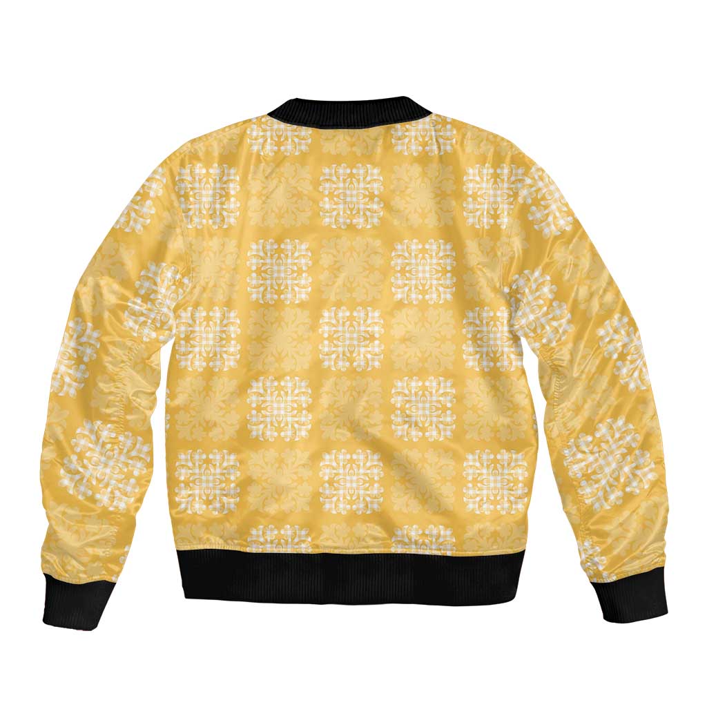 Yellow Palaka Quilt Hawaii Bomber Jacket Traditional Hawaii-plaid Pattern - Polynesian Pride