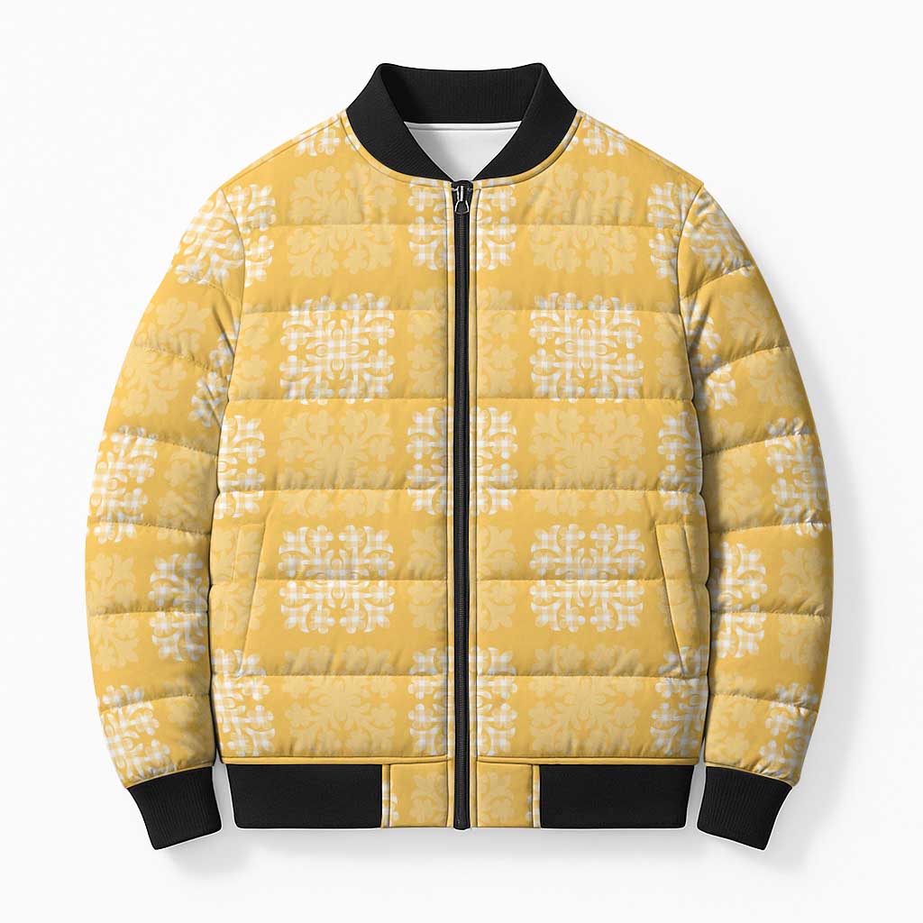 Yellow Palaka Quilt Hawaii Bomber Puffer Jacket Traditional Hawaii-plaid Pattern - Polynesian Pride