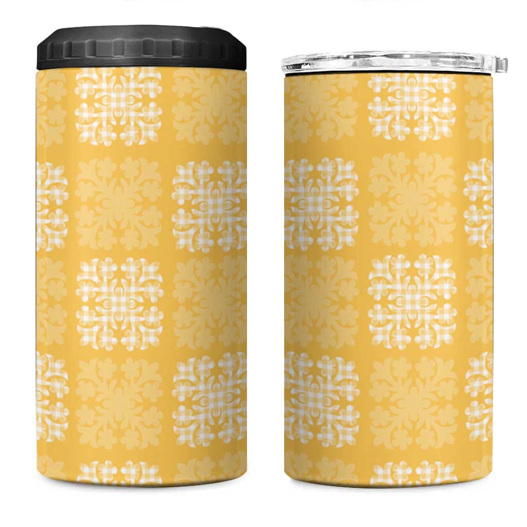 Yellow Palaka Quilt Hawaii 4 in 1 Can Cooler Tumbler Traditional Hawaii-plaid Pattern - Polynesian Pride