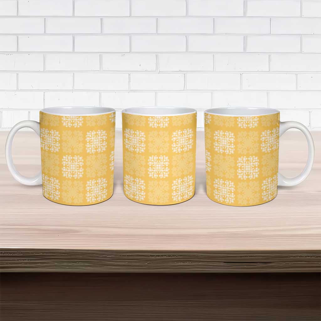 Yellow Palaka Quilt Hawaii Ceramic Mug Traditional Hawaii-plaid Pattern - Polynesian Pride