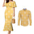 Yellow Palaka Quilt Hawaii Couples Matching Mermaid Dress and Long Sleeve Button Shirt Traditional Hawaii-plaid Pattern - Polynesian Pride