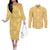 Yellow Palaka Quilt Hawaii Couples Matching Off The Shoulder Long Sleeve Dress and Long Sleeve Button Shirt Traditional Hawaii-plaid Pattern - Polynesian Pride