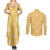 Yellow Palaka Quilt Hawaii Couples Matching Summer Maxi Dress and Long Sleeve Button Shirt Traditional Hawaii-plaid Pattern - Polynesian Pride