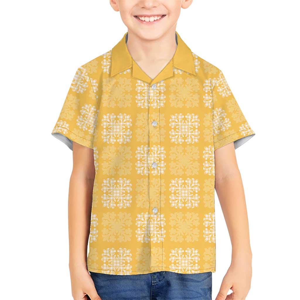 Yellow Palaka Quilt Hawaii Family Matching Long Sleeve Bodycon Dress and Hawaiian Shirt Traditional Hawaii-plaid Pattern LT14 Son's Shirt Yellow - Polynesian Pride
