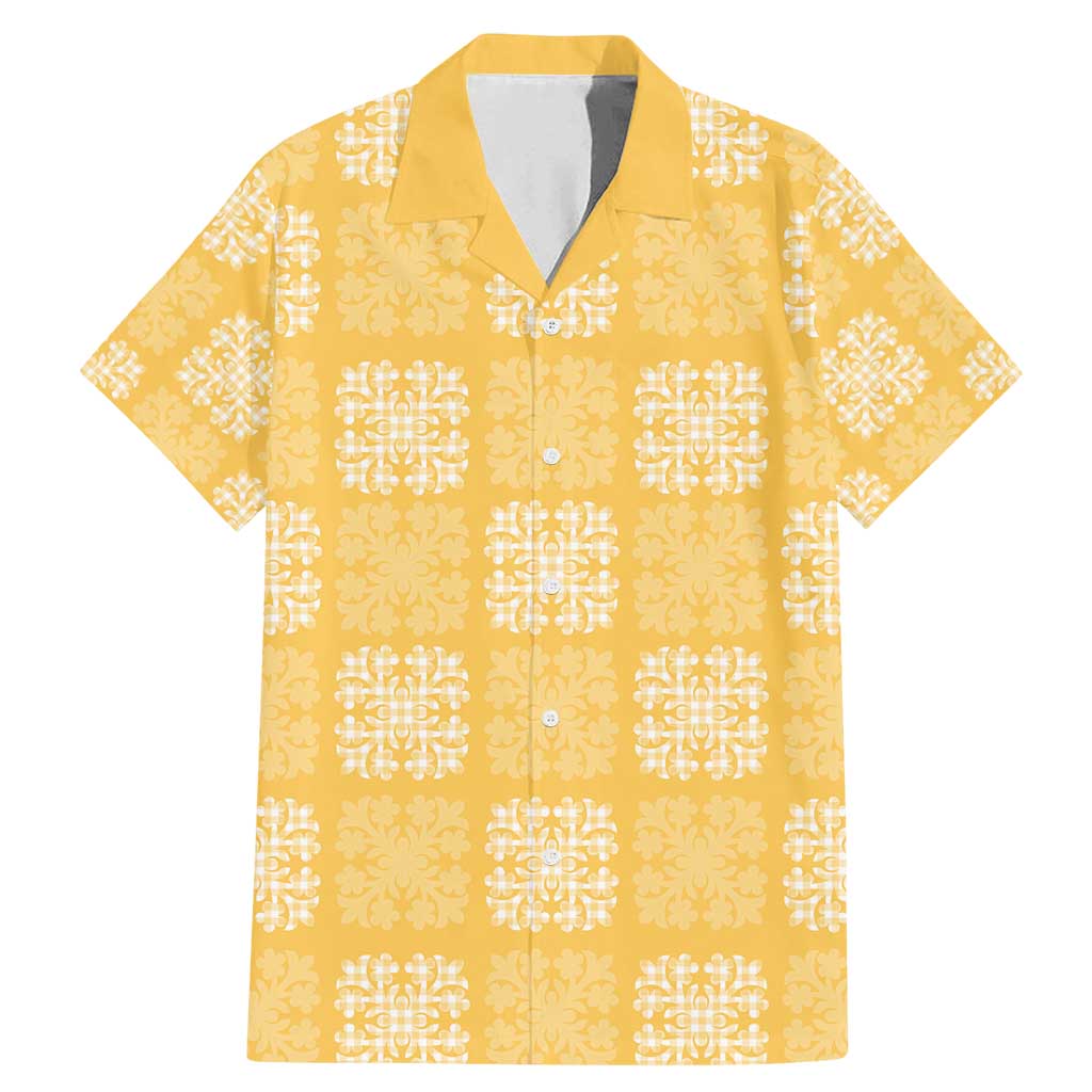 Yellow Palaka Quilt Hawaii Family Matching Mermaid Dress and Hawaiian Shirt Traditional Hawaii-plaid Pattern LT14 Dad's Shirt - Short Sleeve Yellow - Polynesian Pride