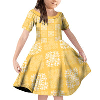 Yellow Palaka Quilt Hawaii Family Matching Off Shoulder Short Dress and Hawaiian Shirt Traditional Hawaii-plaid Pattern - Polynesian Pride