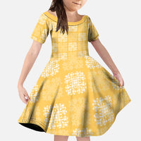 Yellow Palaka Quilt Hawaii Family Matching Short Sleeve Bodycon Dress and Hawaiian Shirt Traditional Hawaii-plaid Pattern LT14 Daughter's Dress Yellow - Polynesian Pride