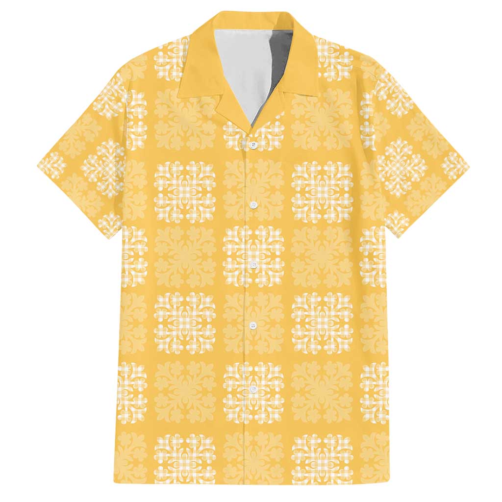 Yellow Palaka Quilt Hawaii Family Matching Short Sleeve Bodycon Dress and Hawaiian Shirt Traditional Hawaii-plaid Pattern LT14 Dad's Shirt - Short Sleeve Yellow - Polynesian Pride