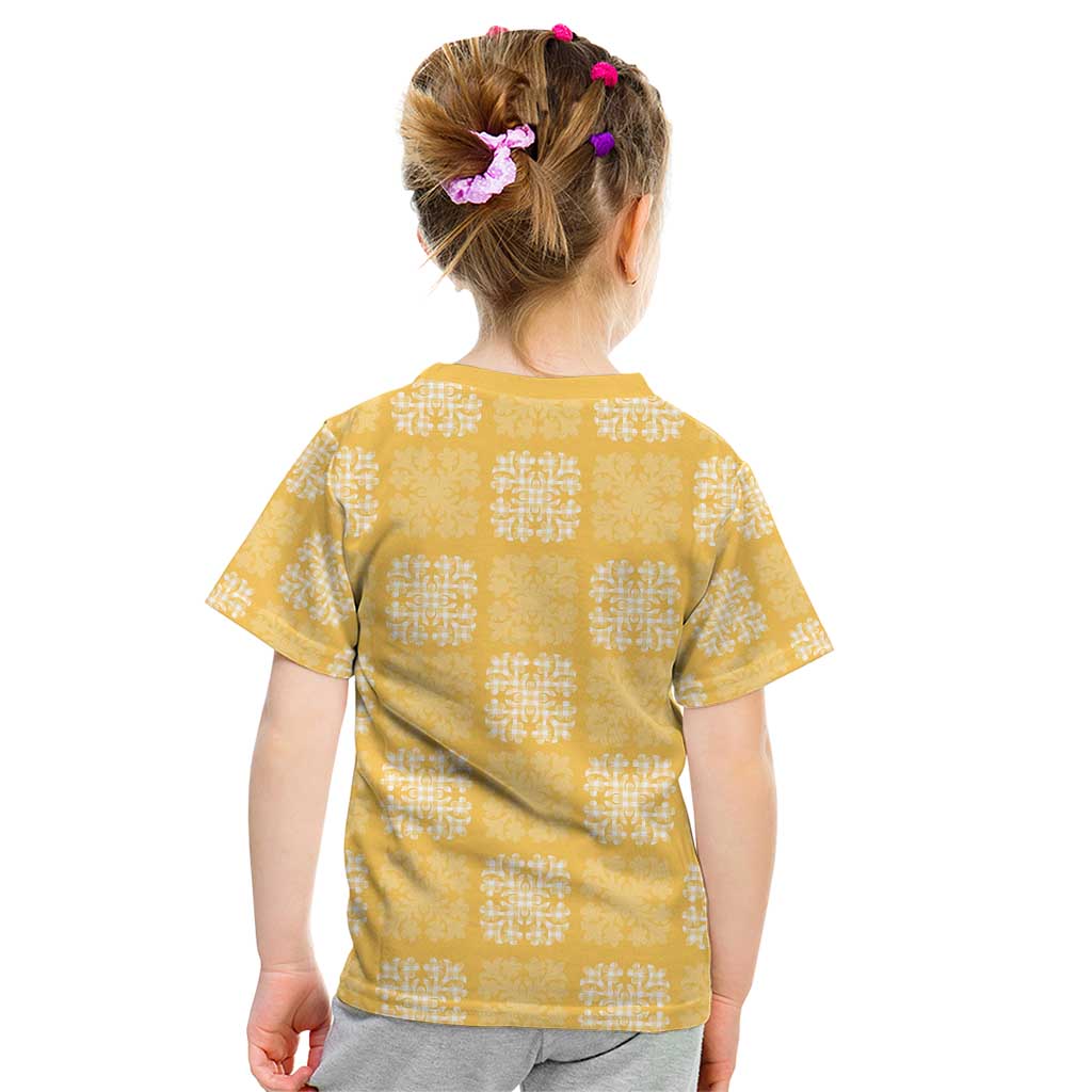 Yellow Palaka Quilt Hawaii Kid T Shirt Traditional Hawaii-plaid Pattern - Polynesian Pride