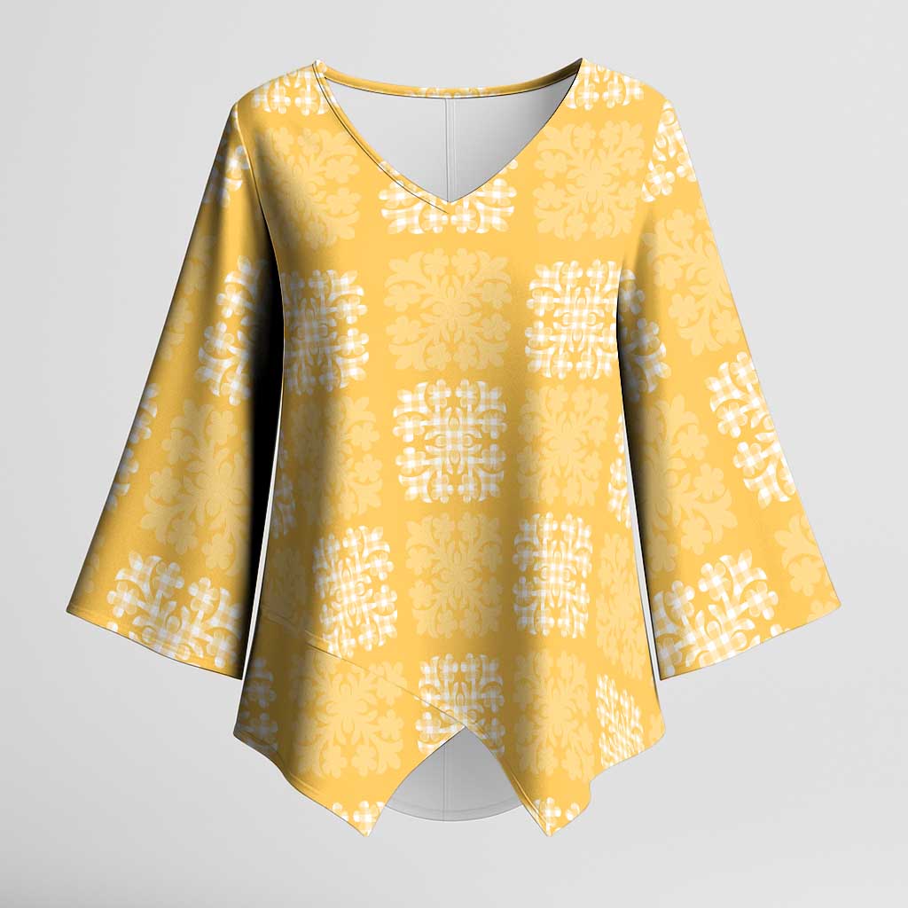 Yellow Palaka Quilt Hawaii Kimono Sleeve Blouse Traditional Hawaii-plaid Pattern - Polynesian Pride