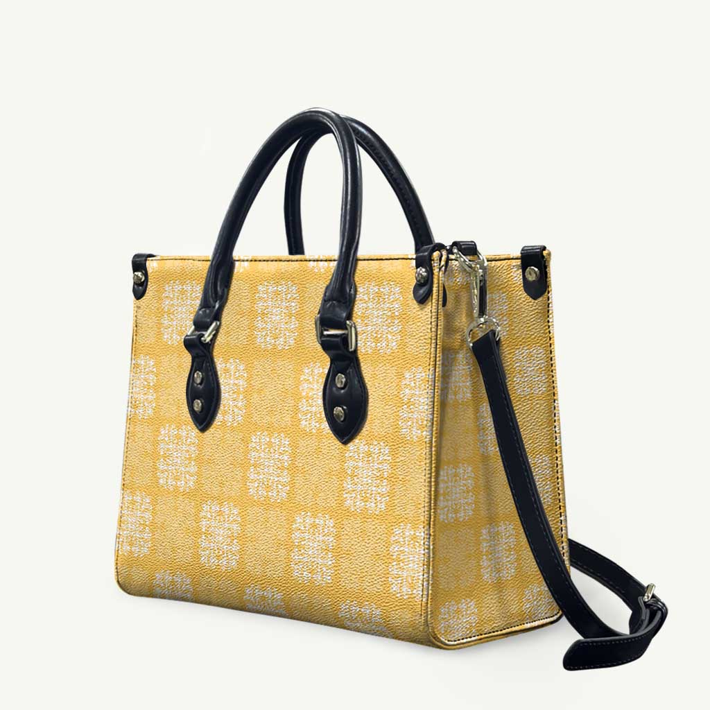 Yellow Palaka Quilt Hawaii Leather Bag Traditional Hawaii-plaid Pattern - Polynesian Pride
